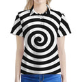 Black And White Swirl Illusion Print Women's Polo Shirt