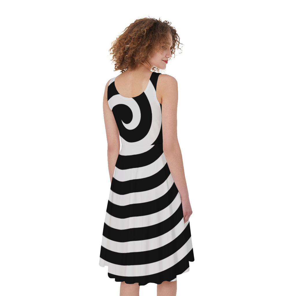 Black And White Swirl Illusion Print Women's Sleeveless Dress