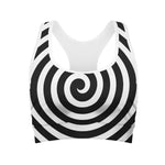 Black And White Swirl Illusion Print Women's Sports Bra