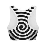 Black And White Swirl Illusion Print Women's Sports Bra