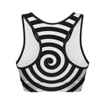 Black And White Swirl Illusion Print Women's Sports Bra