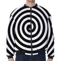 Black And White Swirl Illusion Print Zip Sleeve Bomber Jacket