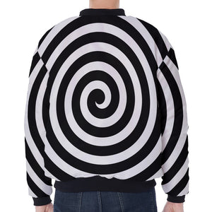 Black And White Swirl Illusion Print Zip Sleeve Bomber Jacket