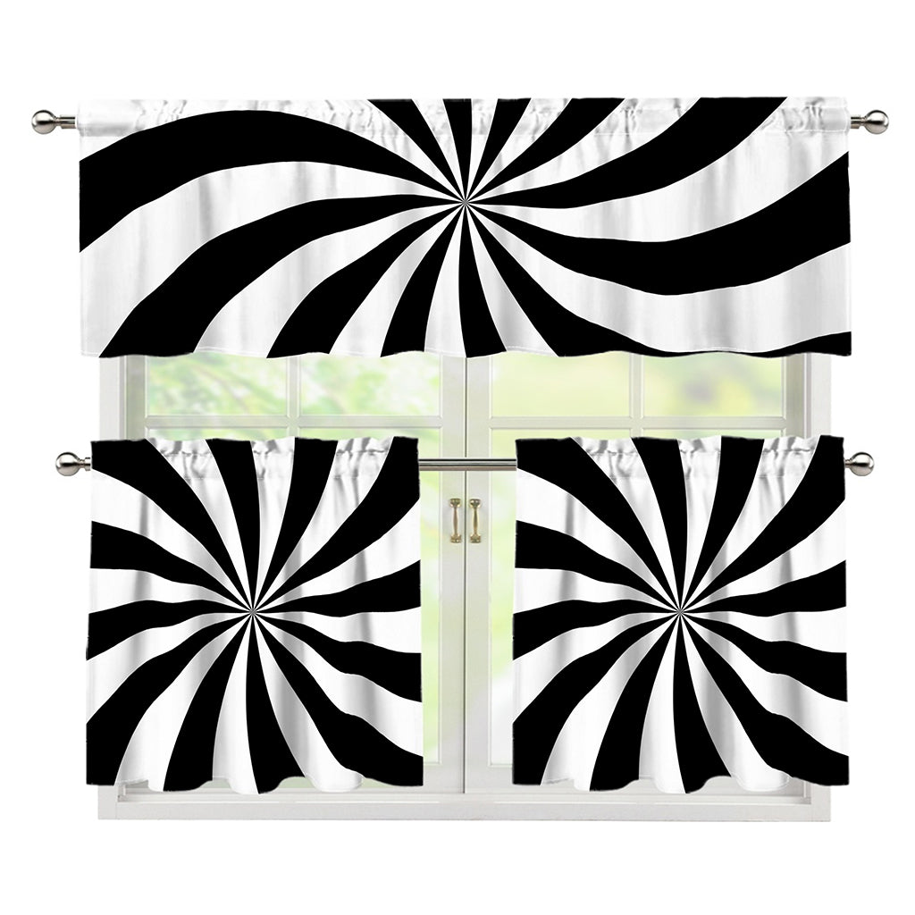 Black And White Swirl Print 3 Piece Kitchen Curtains