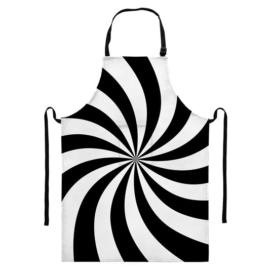 Black And White Swirl Print Bib Apron With Pocket