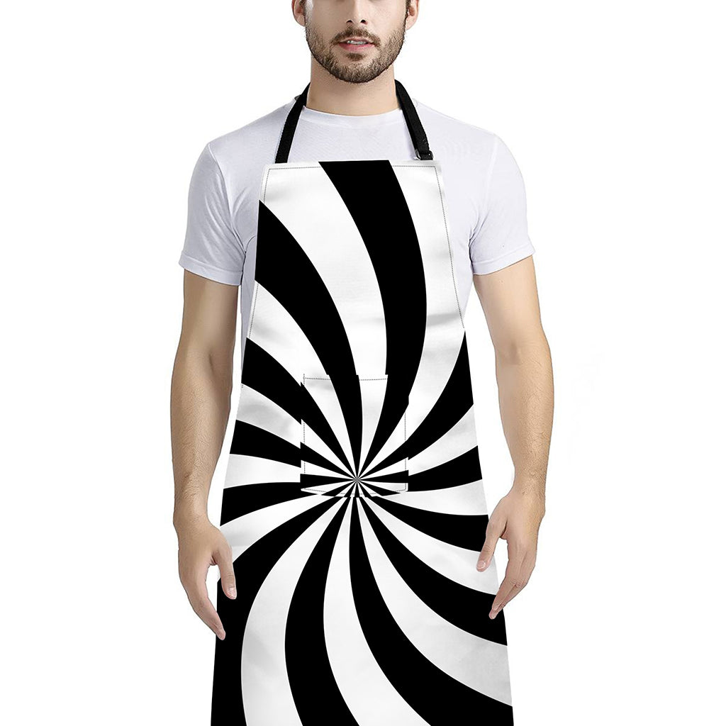 Black And White Swirl Print Bib Apron With Pocket