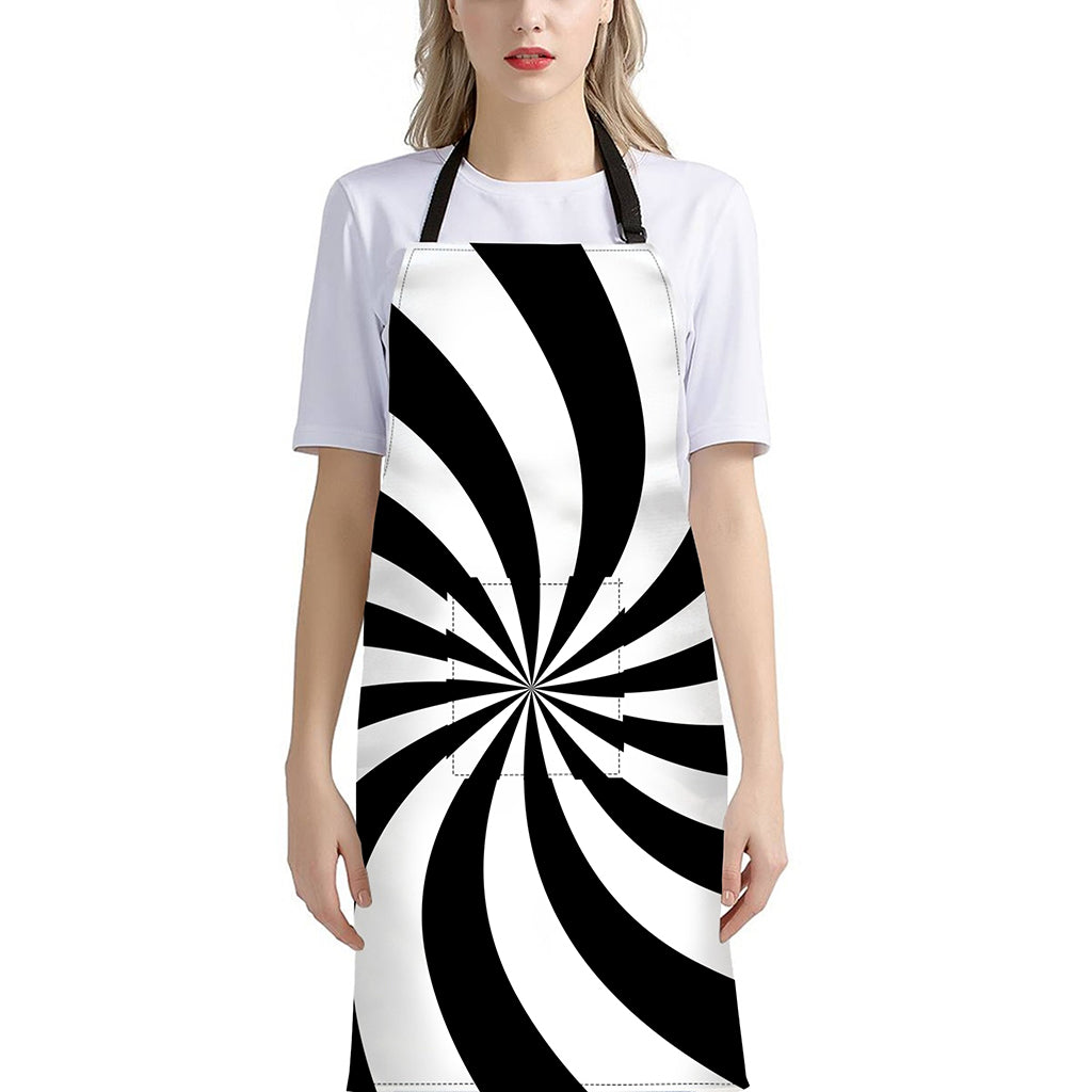 Black And White Swirl Print Bib Apron With Pocket