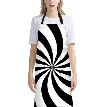 Black And White Swirl Print Bib Apron With Pocket