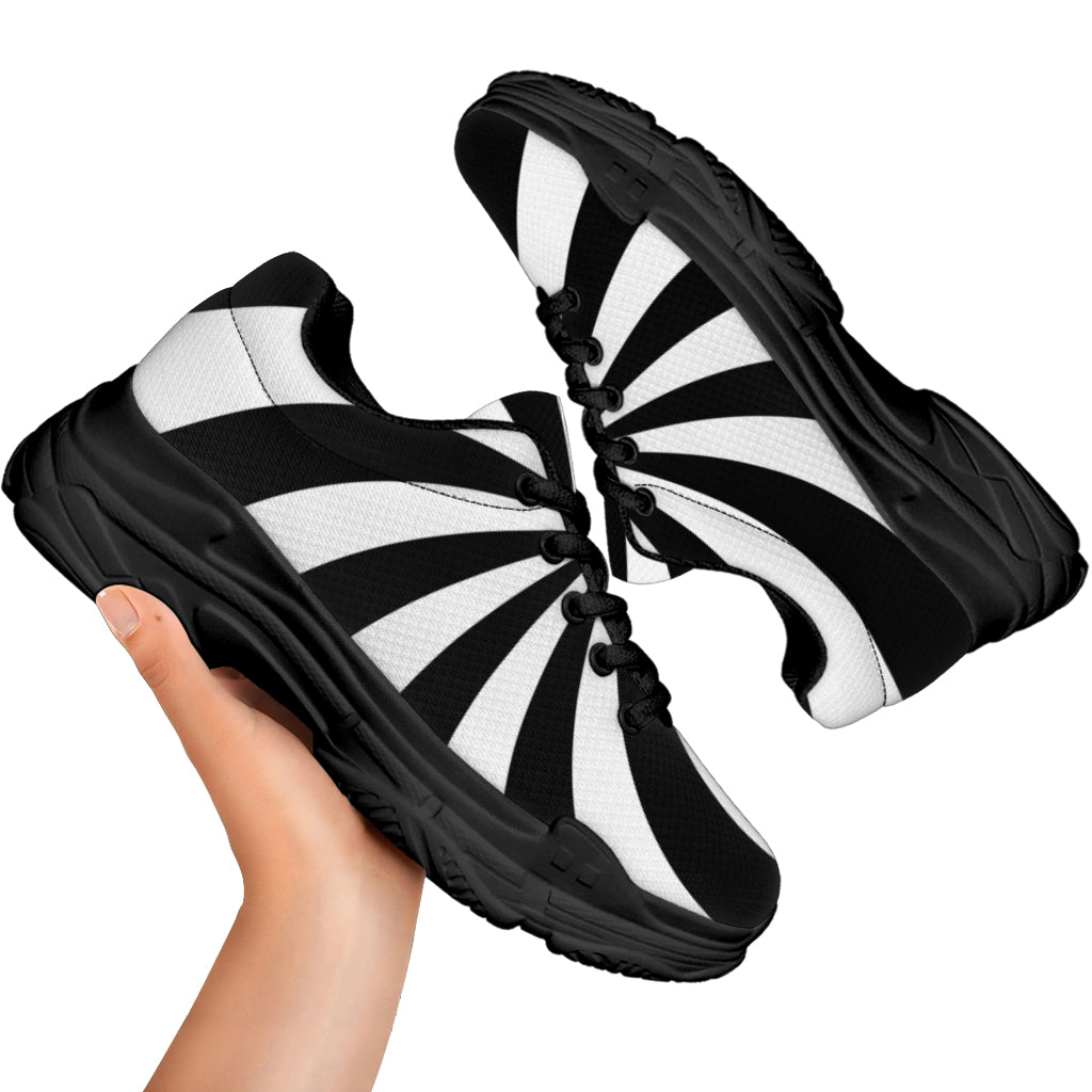 Black And White Swirl Print Black Chunky Shoes
