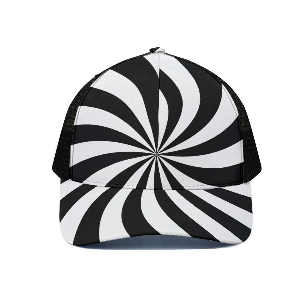 Black And White Swirl Print Black Mesh Trucker Cap