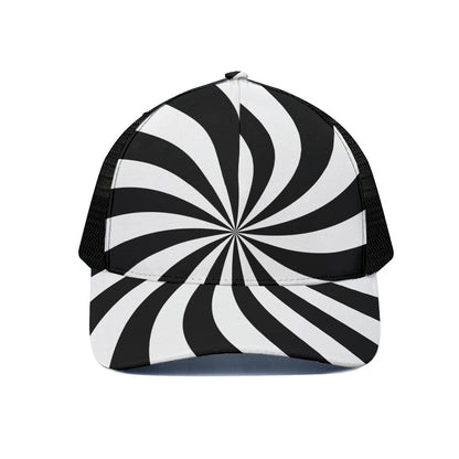 Black And White Swirl Print Black Mesh Trucker Cap