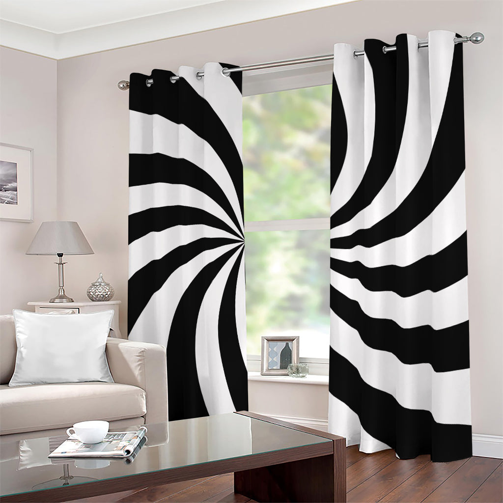 Black And White Swirl Print Blackout Grommet Curtains