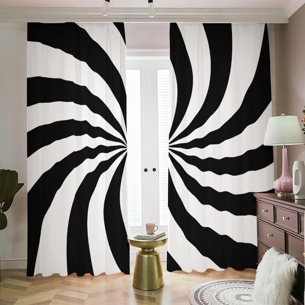 Black And White Swirl Print Blackout Pencil Pleat Curtains