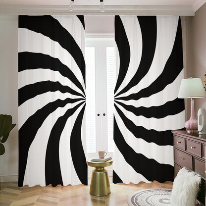 Black And White Swirl Print Blackout Pencil Pleat Curtains