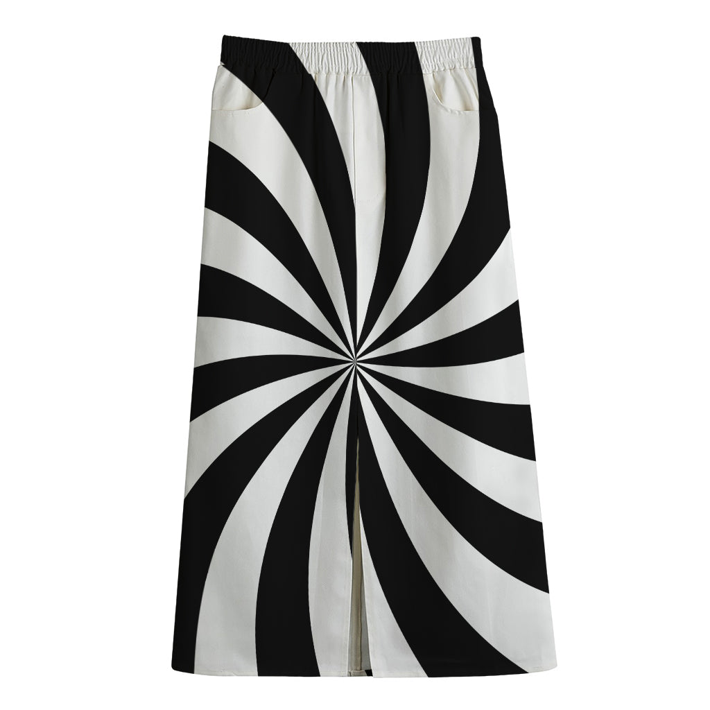 Black And White Swirl Print Cotton Front Slit Maxi Skirt