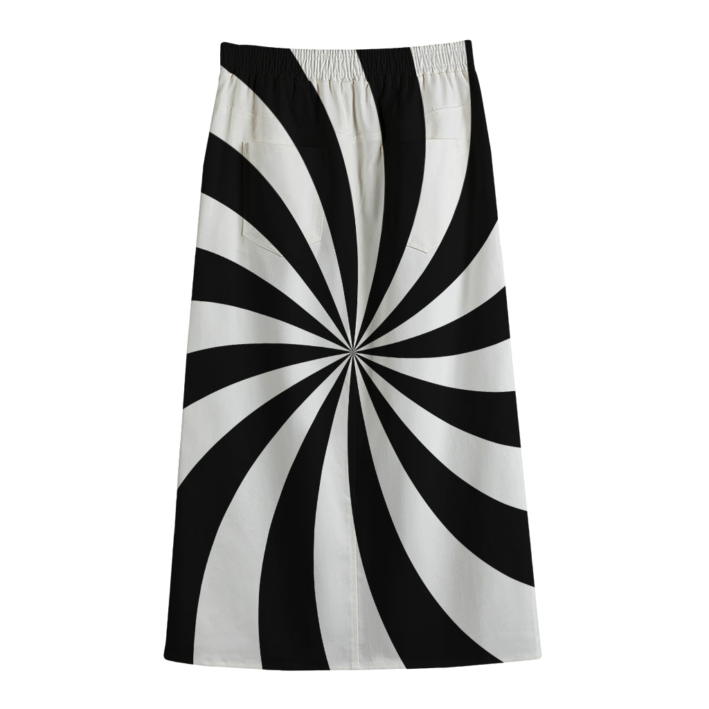 Black And White Swirl Print Cotton Front Slit Maxi Skirt