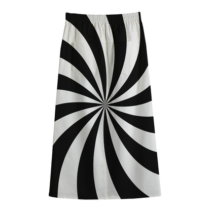 Black And White Swirl Print Cotton Front Slit Maxi Skirt