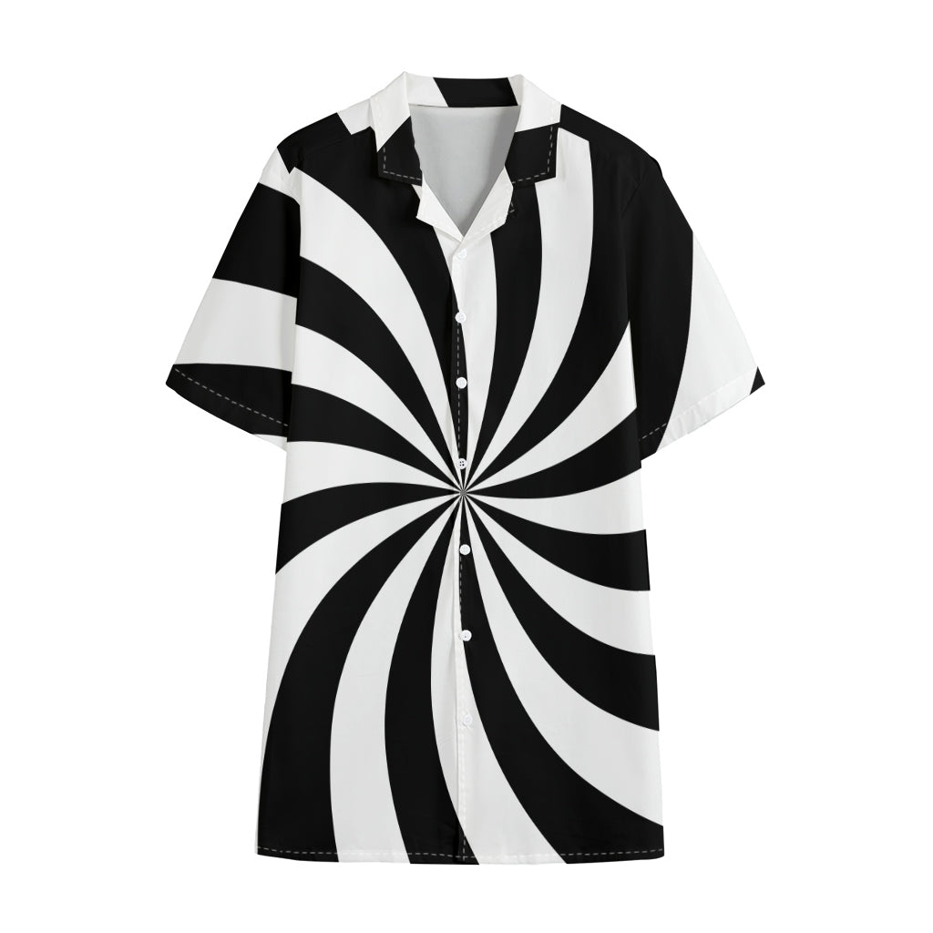 Black And White Swirl Print Cotton Hawaiian Shirt