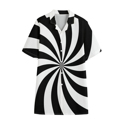 Black And White Swirl Print Cotton Hawaiian Shirt