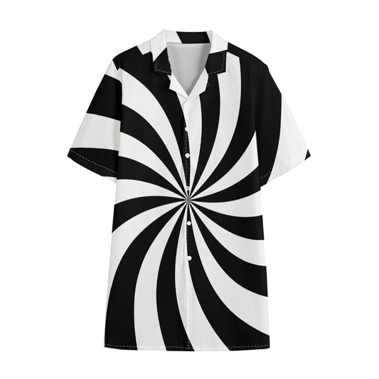 Black And White Swirl Print Cotton Hawaiian Shirt