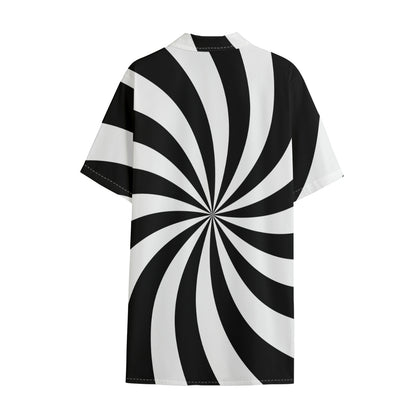 Black And White Swirl Print Cotton Hawaiian Shirt