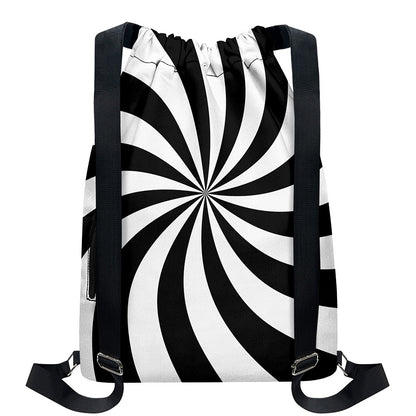 Black And White Swirl Print Drawstring Backpack