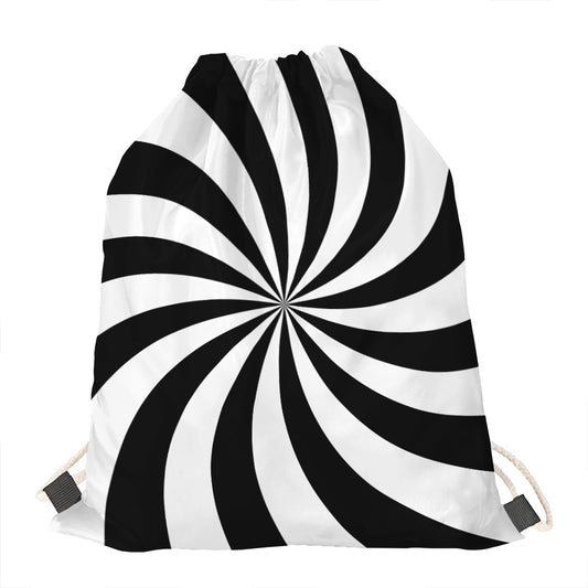 Black And White Swirl Print Drawstring Bag