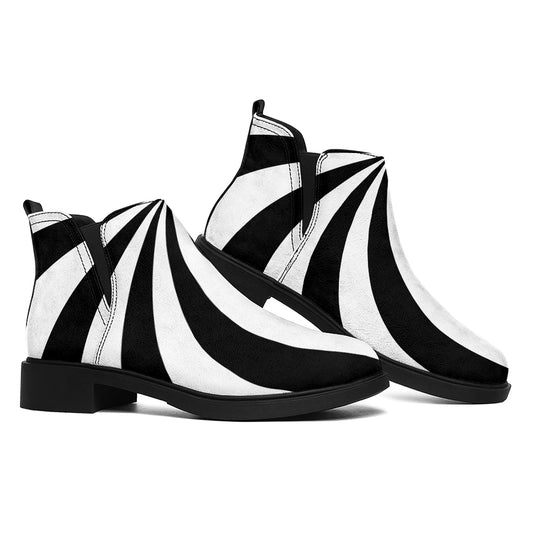 Black And White Swirl Print Flat Ankle Boots