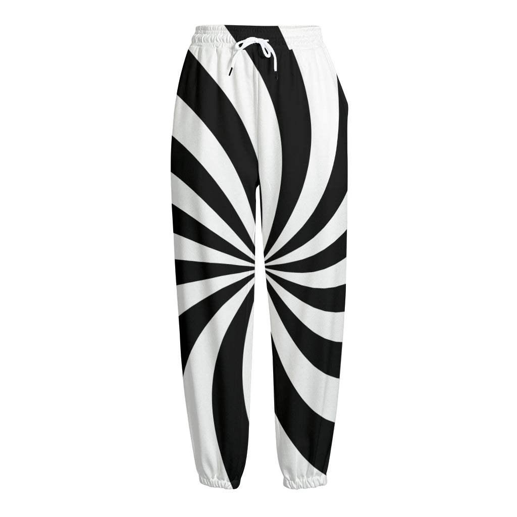 Black And White Swirl Print Fleece Lined Knit Pants