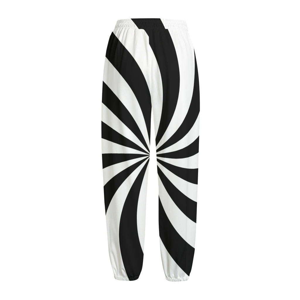 Black And White Swirl Print Fleece Lined Knit Pants