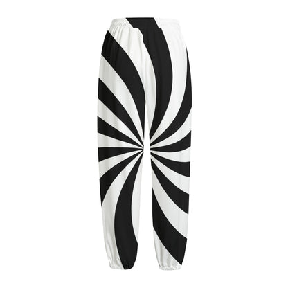 Black And White Swirl Print Fleece Lined Knit Pants