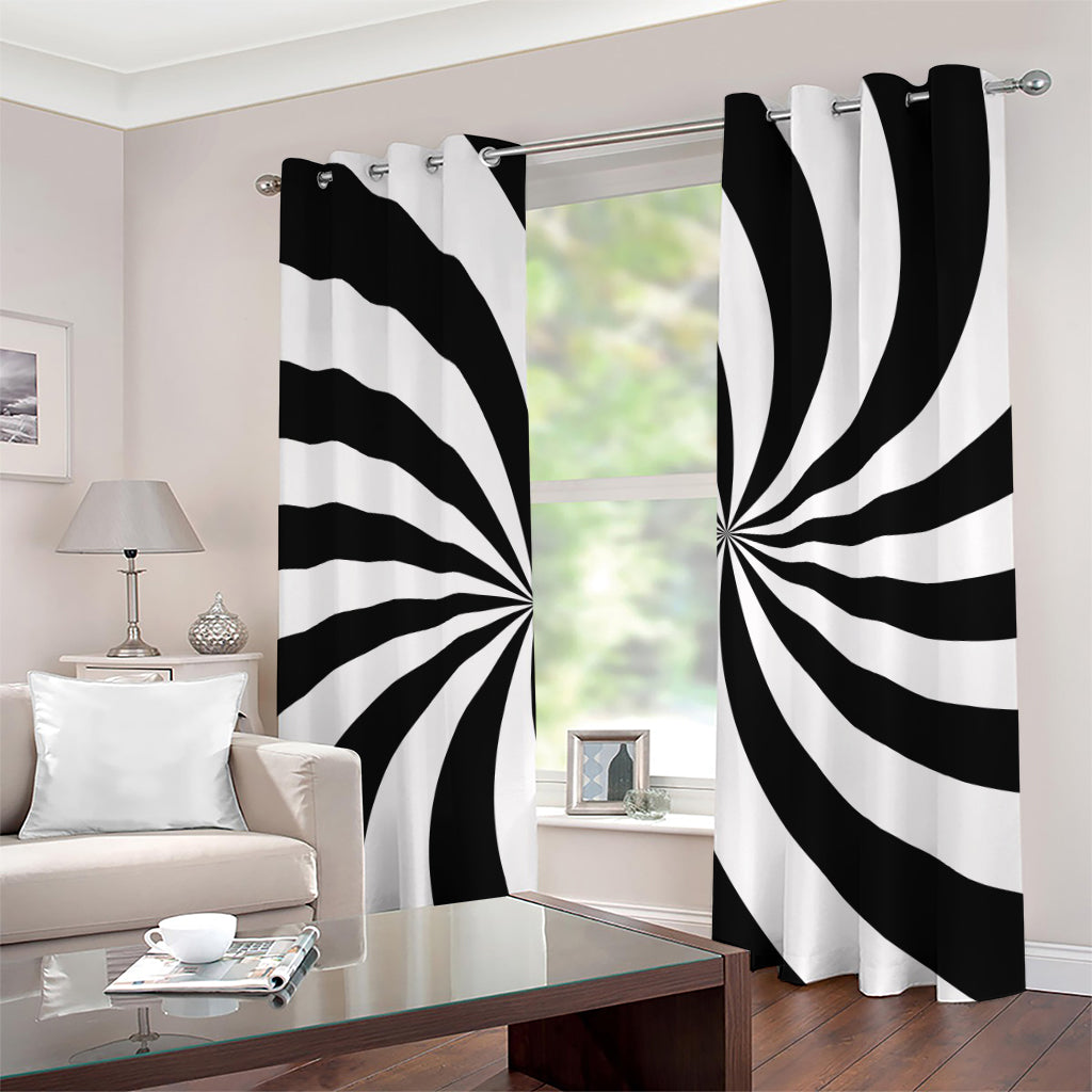 Black And White Swirl Print Grommet Curtains