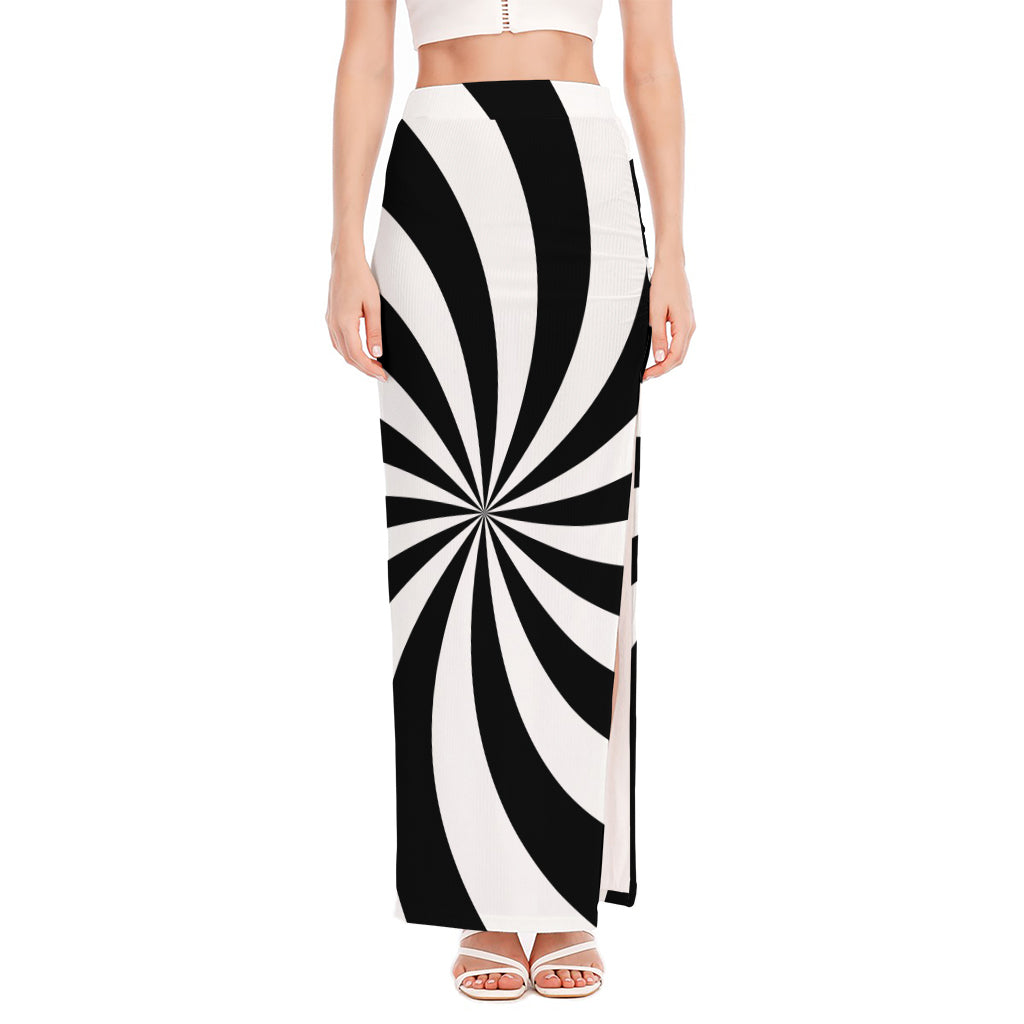 Black And White Swirl Print High Slit Maxi Skirt