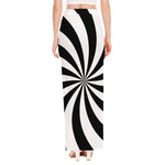 Black And White Swirl Print High Slit Maxi Skirt