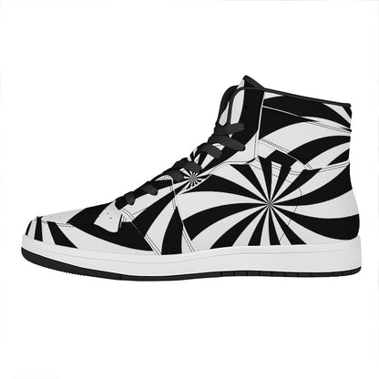 Black And White Swirl Print High Top Leather Sneakers