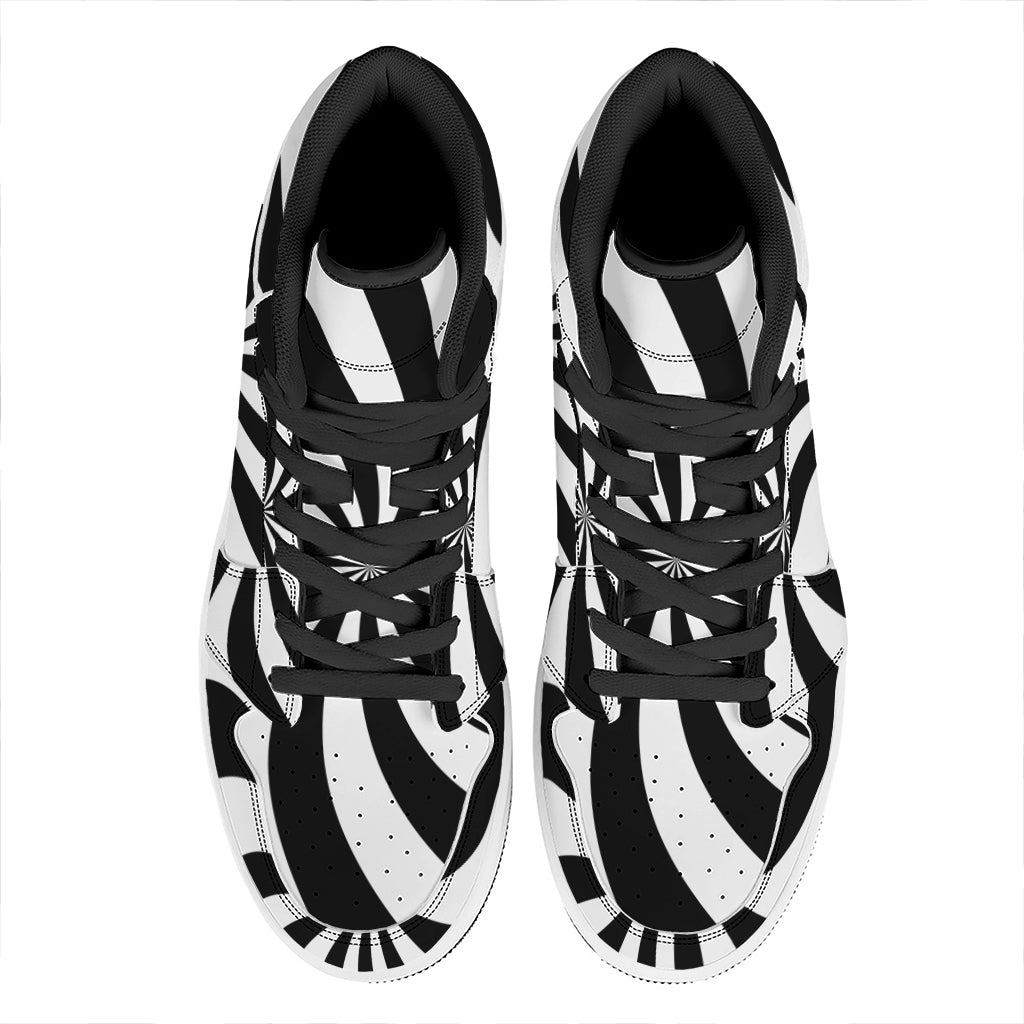 Black And White Swirl Print High Top Leather Sneakers