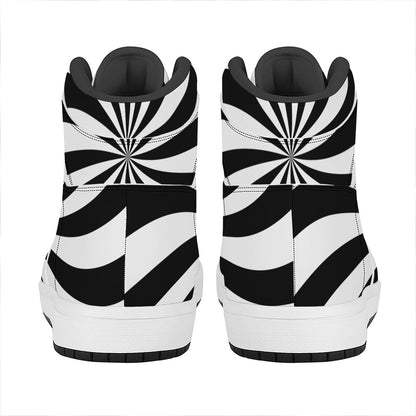 Black And White Swirl Print High Top Leather Sneakers