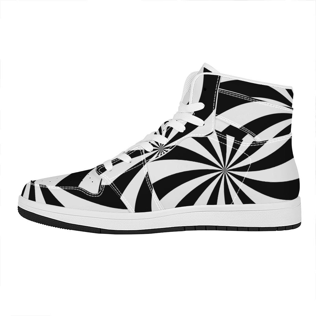 Black And White Swirl Print High Top Leather Sneakers