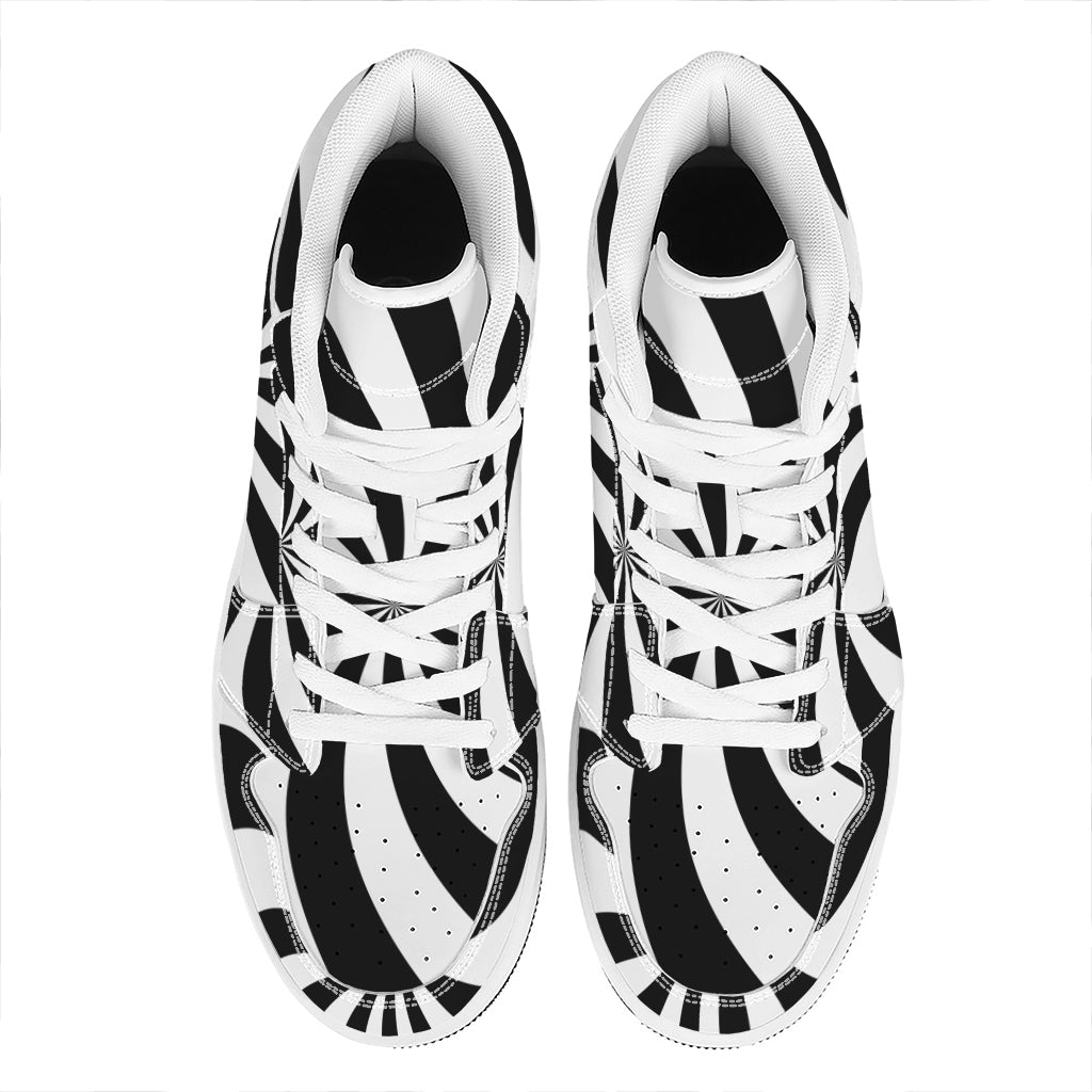 Black And White Swirl Print High Top Leather Sneakers
