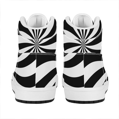 Black And White Swirl Print High Top Leather Sneakers