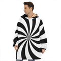 Black And White Swirl Print Hoodie Blanket