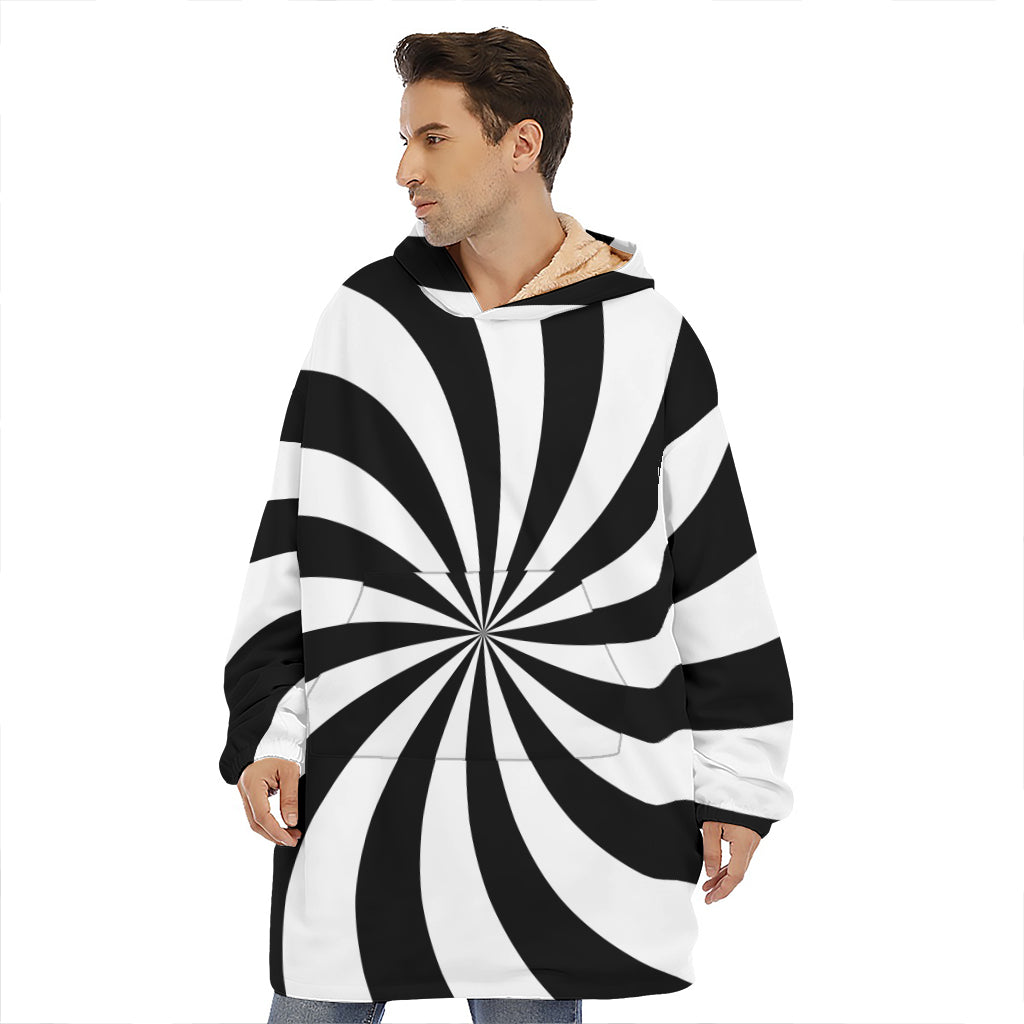 Black And White Swirl Print Hoodie Blanket
