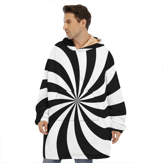 Black And White Swirl Print Hoodie Blanket