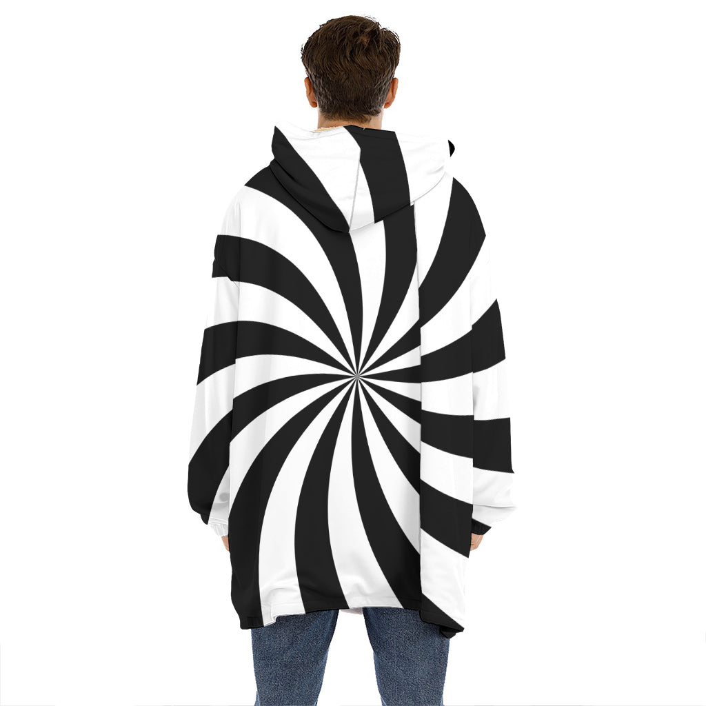 Black And White Swirl Print Hoodie Blanket