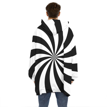 Black And White Swirl Print Hoodie Blanket