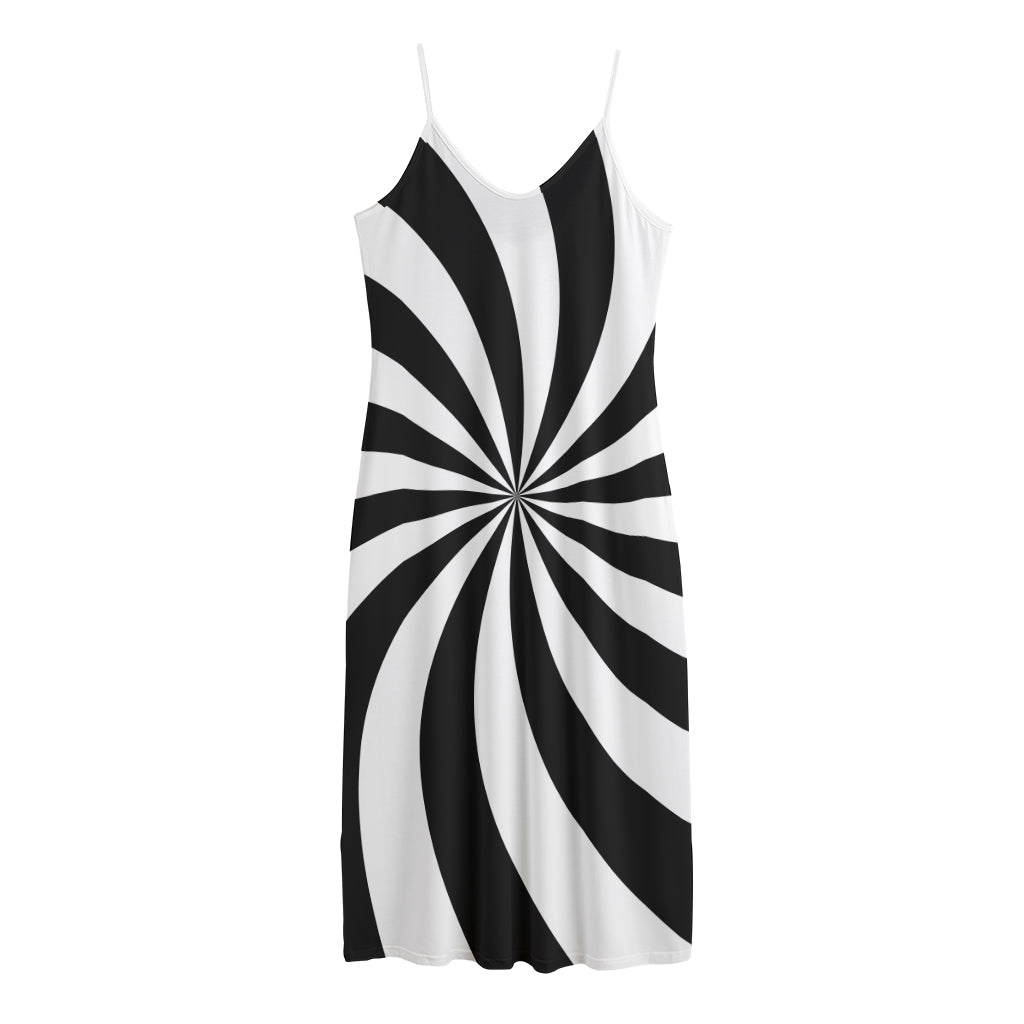 Black And White Swirl Print Jersey Midi Cami Dress