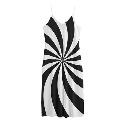 Black And White Swirl Print Jersey Midi Cami Dress