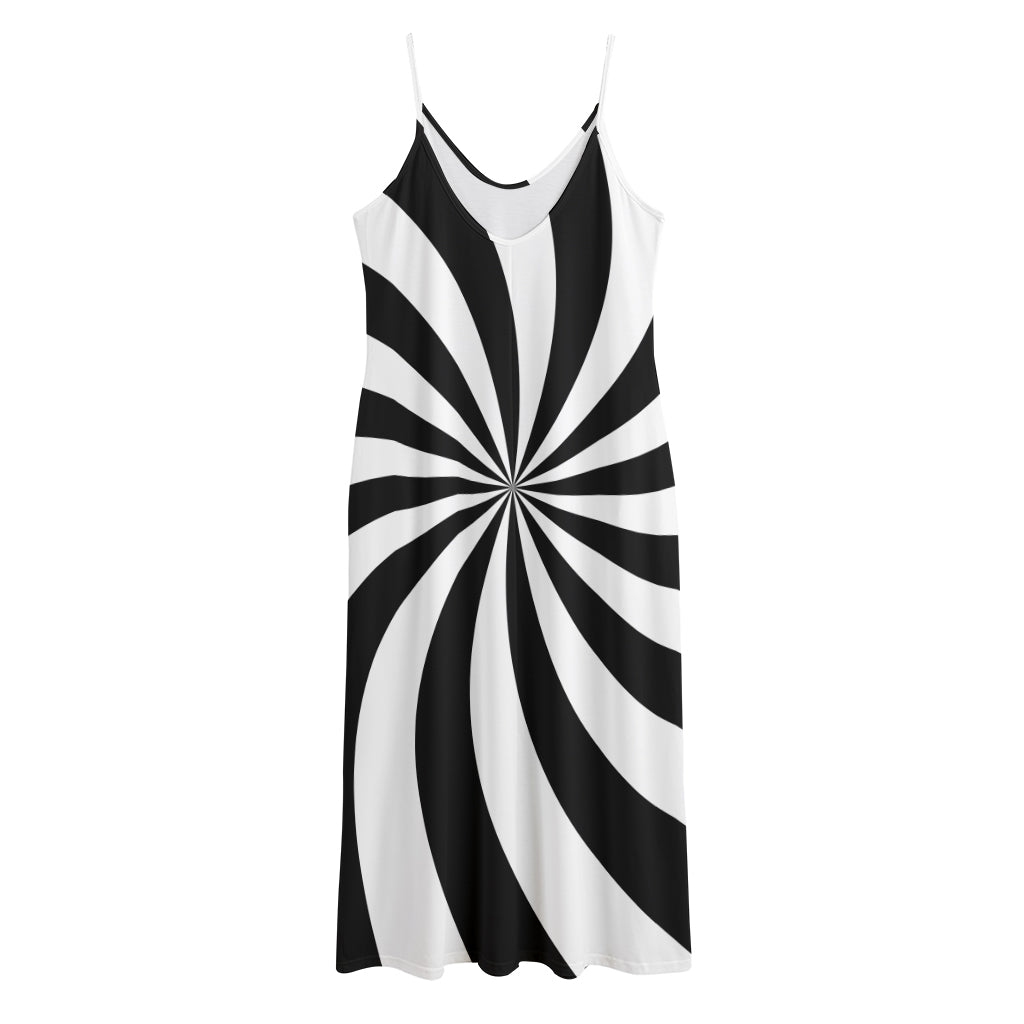 Black And White Swirl Print Jersey Midi Cami Dress