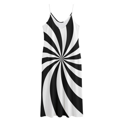 Black And White Swirl Print Jersey Midi Cami Dress