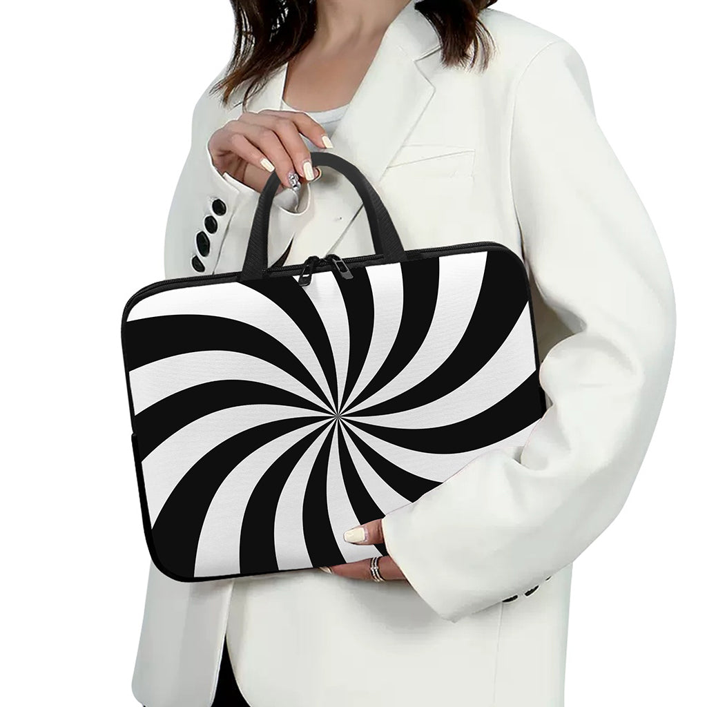 Black And White Swirl Print Laptop Sleeve With Handle